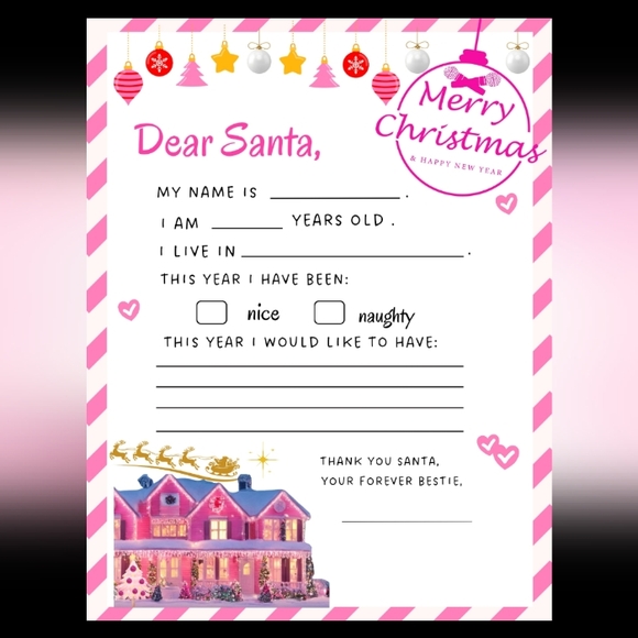 Girly Pink Christmas Santa Wish List - Picture 1 of 1